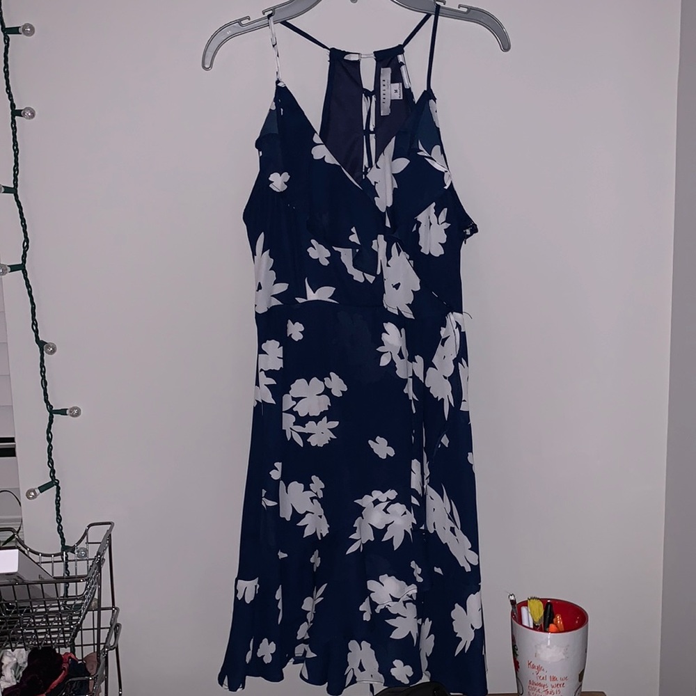 blue and white floral dress